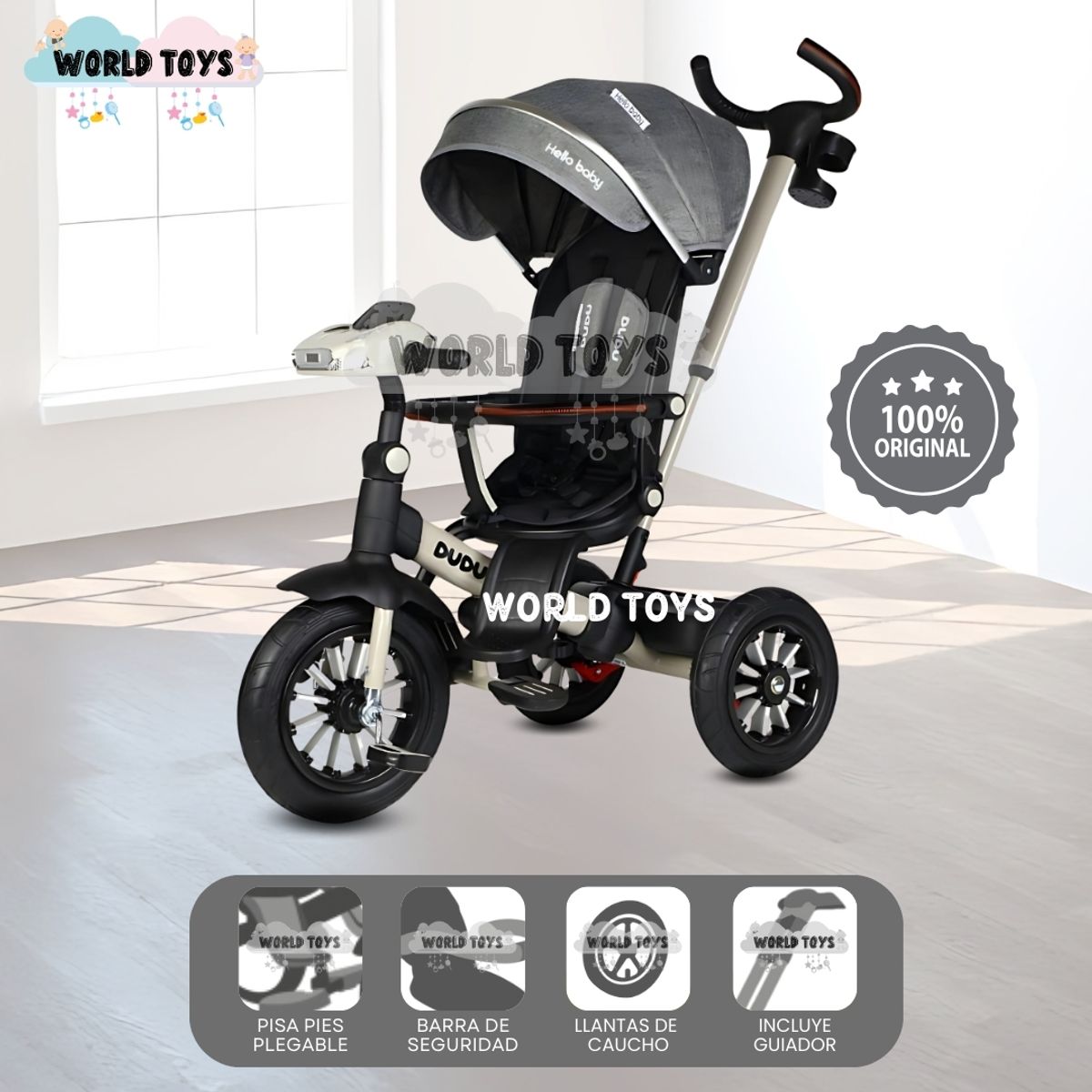 BABY - Triciclo Guiador Musical «DUDU» Edición Limitada Gray