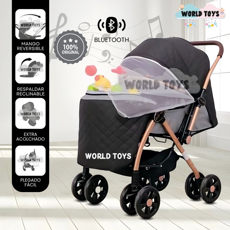 BABY - Coche Cuna Musical con Bluetooth «NEW SUMMER» Black