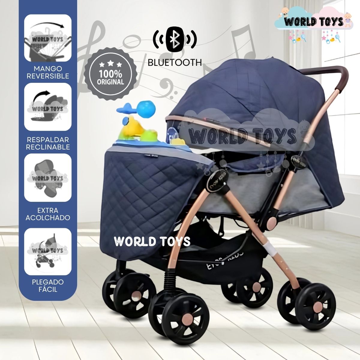 Baby - Coche Cuna Musical con Bluetooth «NEW SUMMER» Blue