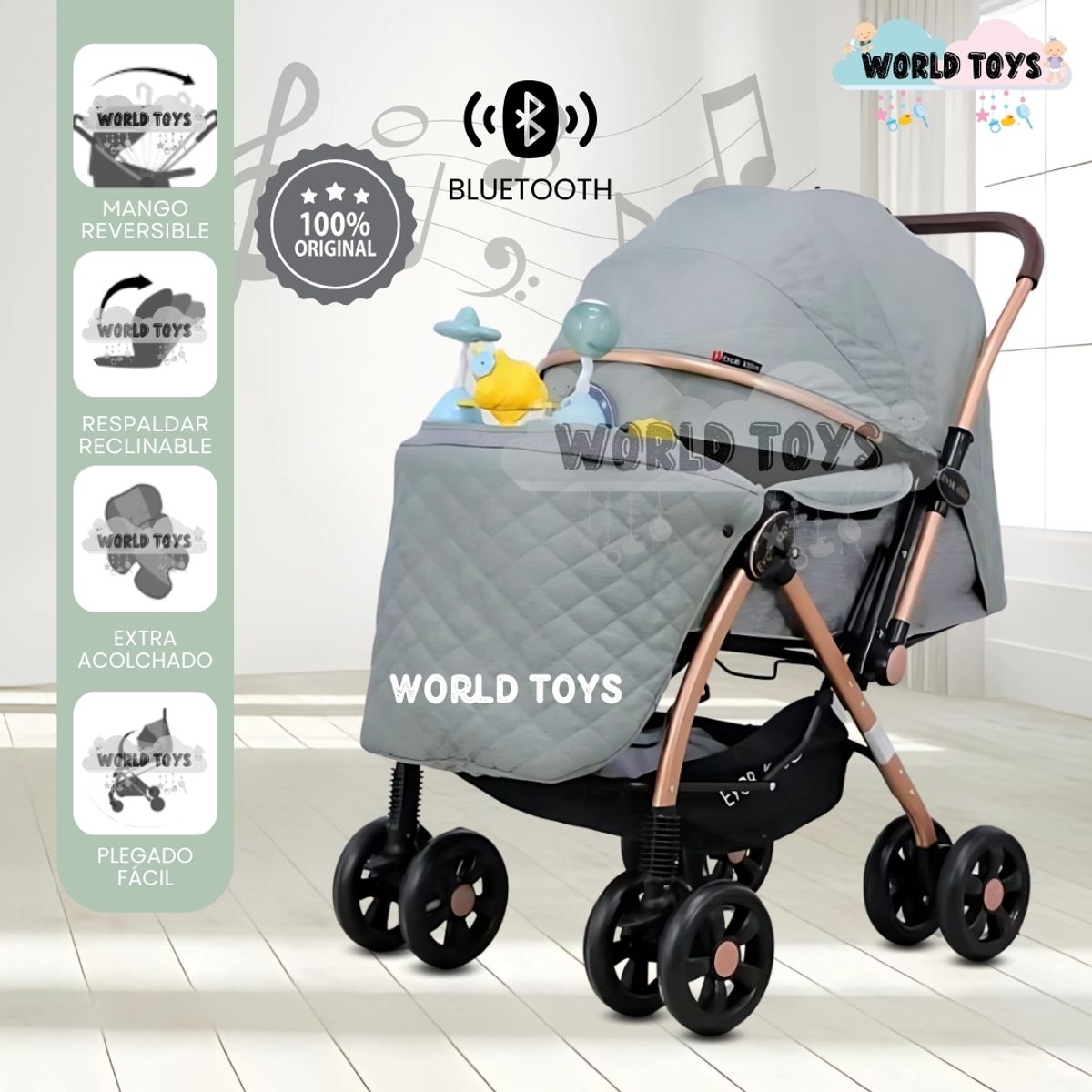 Baby - Coche Cuna Musical con Bluetooth «NEW SUMMER» Light Green