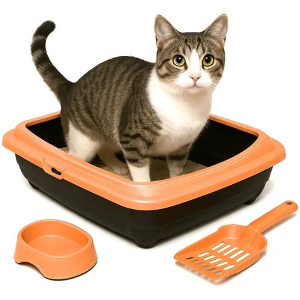 CATITO - KIT ARENERO PARA GATOS - CON PALA Y PLATITO MELÓN