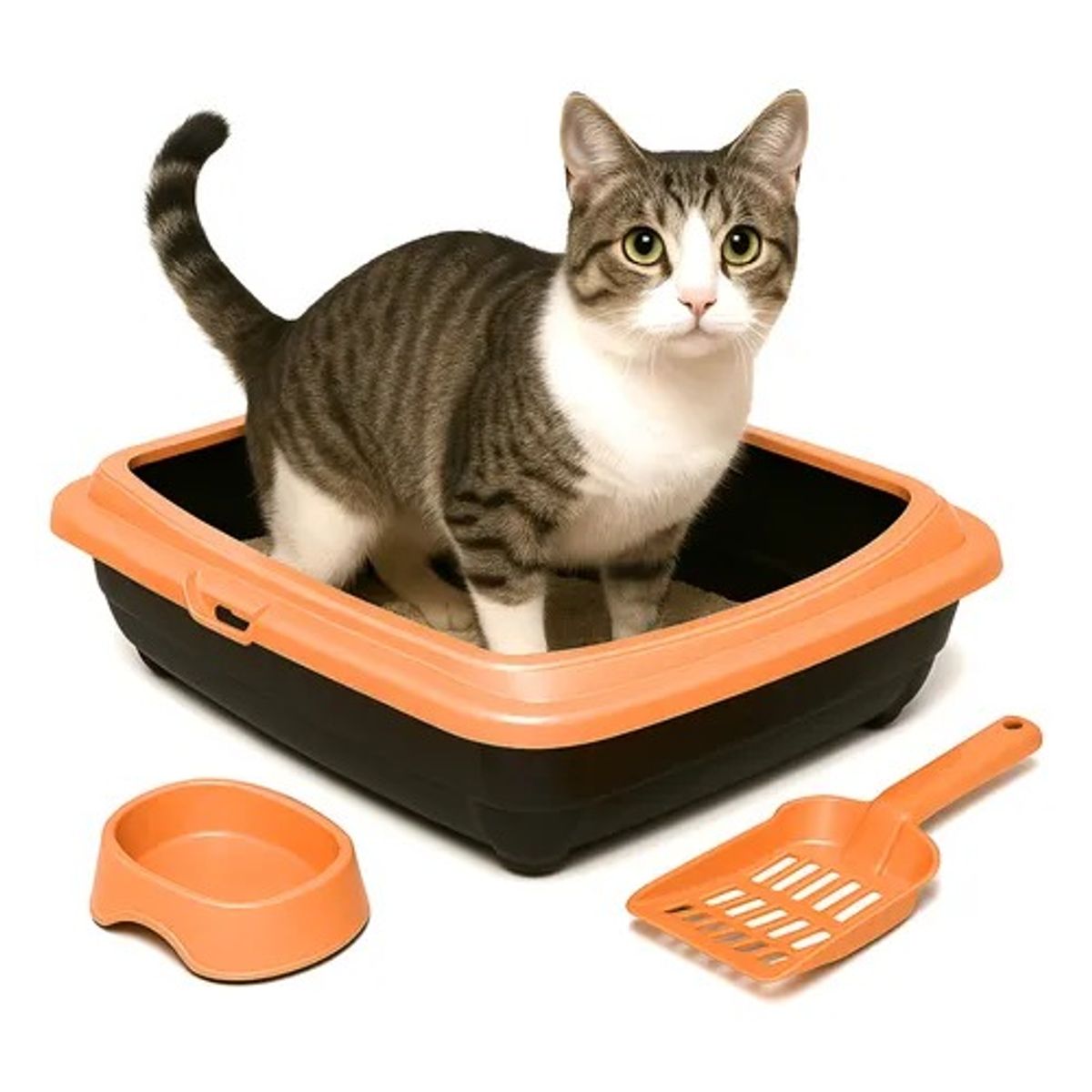 CATITO - KIT ARENERO PARA GATOS - CON PALA Y PLATITO MELÓN