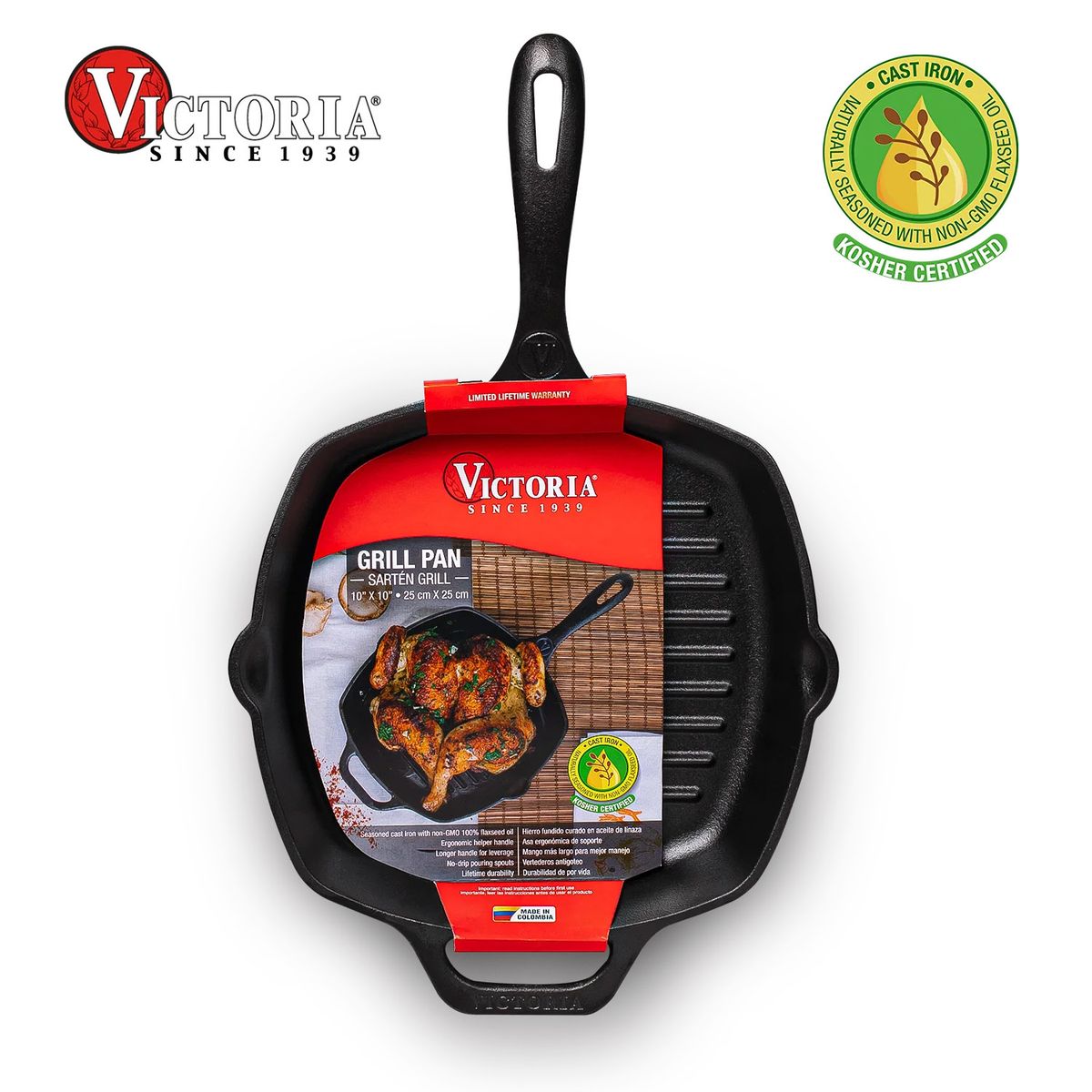VICTORIA - Sartén Hierro Fundido Grill 26 cm Rectangular Precurada Victoria
