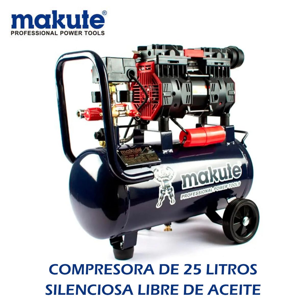 MAKUTE - COMPRESORA SILENCIOSA DE AIRE DE  25 LITROS/ LIBRE DE ACEITE