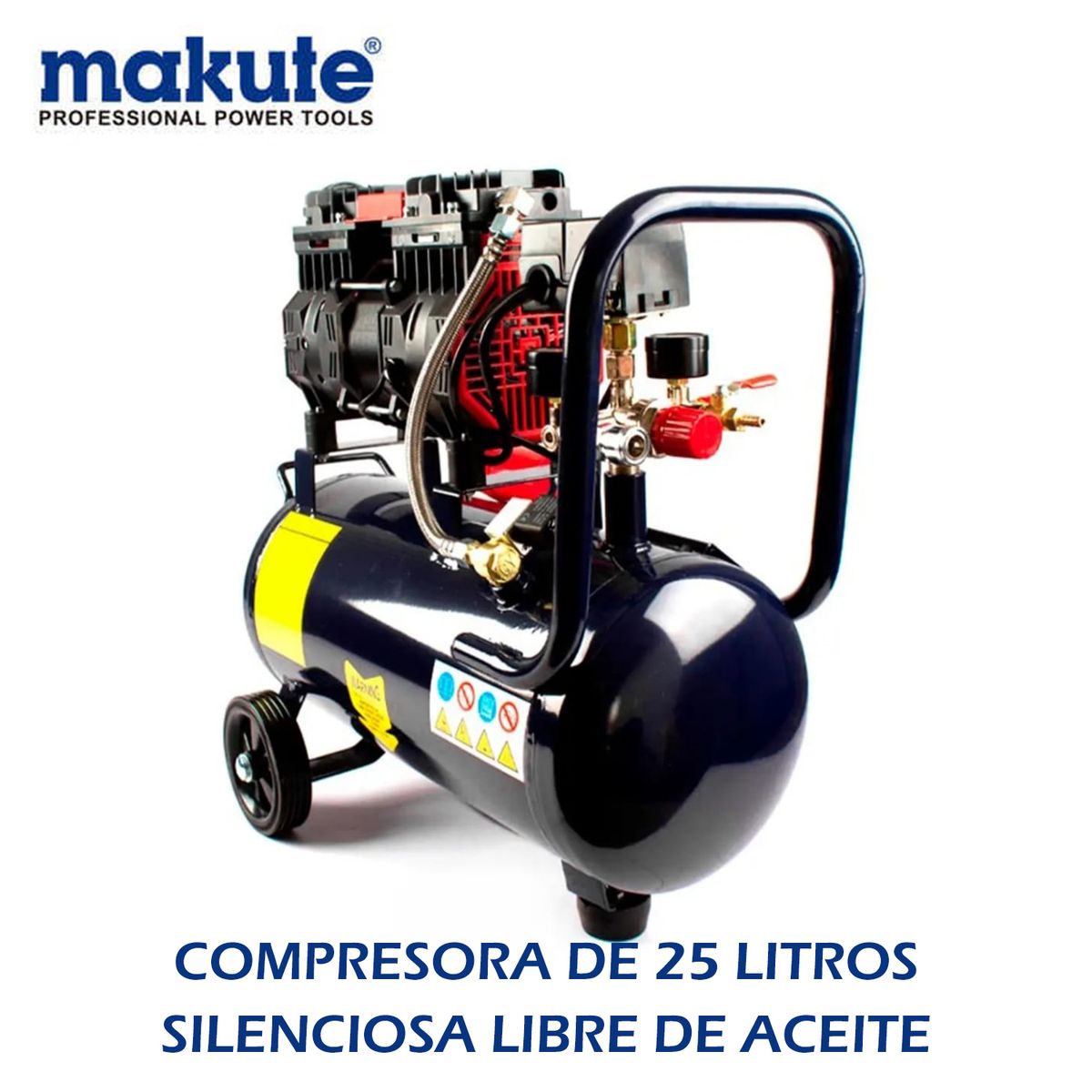 MAKUTE - COMPRESORA SILENCIOSA DE AIRE DE  25 LITROS/ LIBRE DE ACEITE