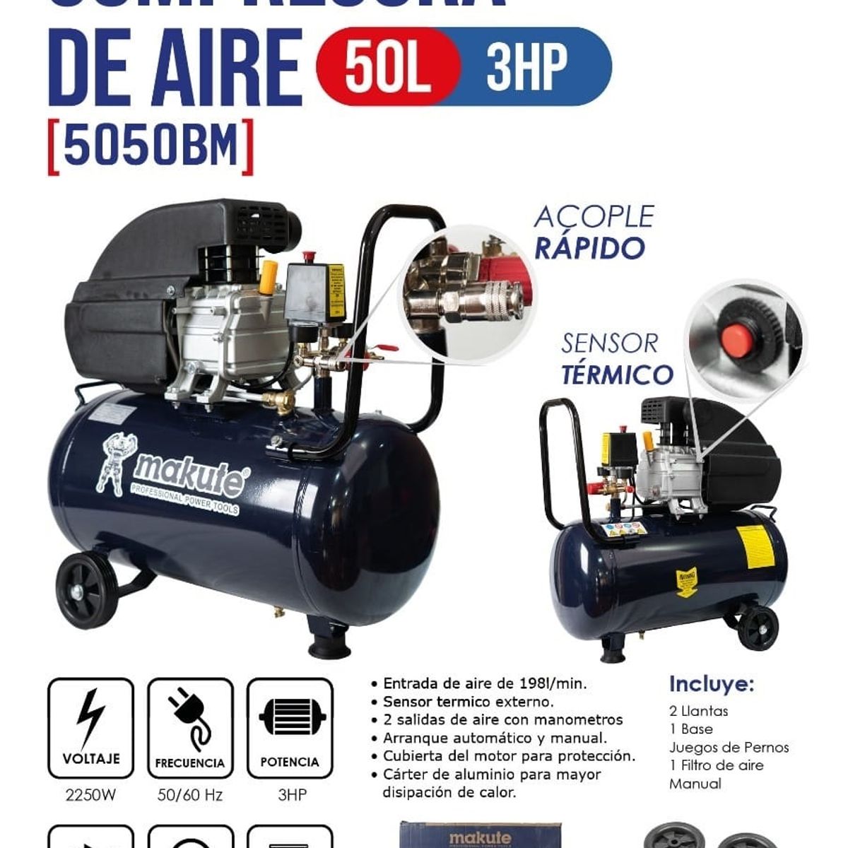 MAKUTE - COMPRESORA DE AIRE DE 50 LITROS / 3HP