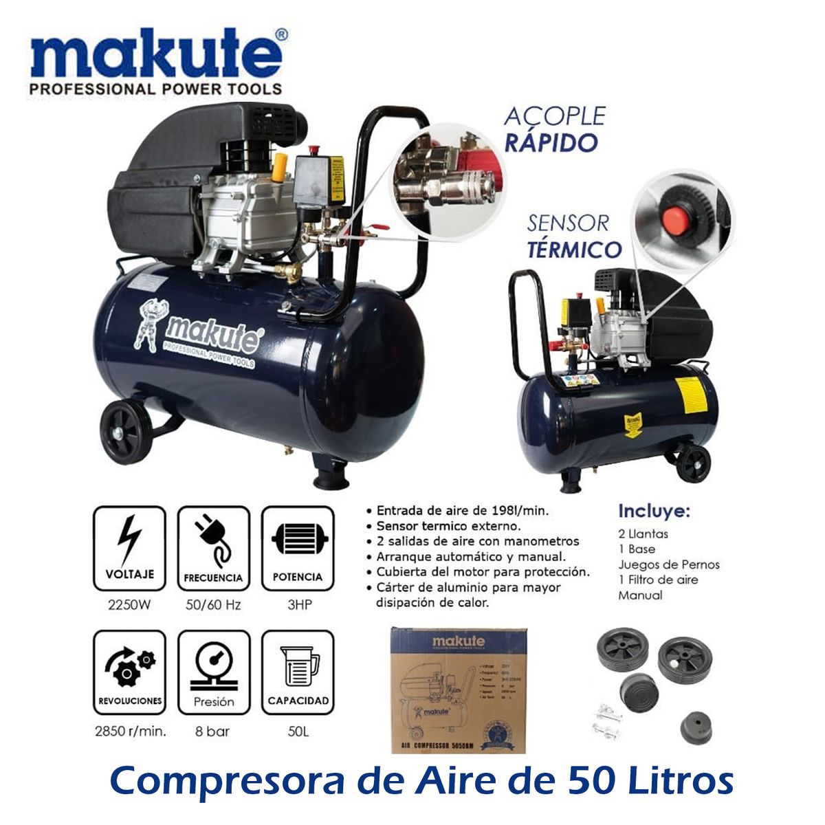 MAKUTE - COMPRESORA DE AIRE DE 50 LITROS / 3HP