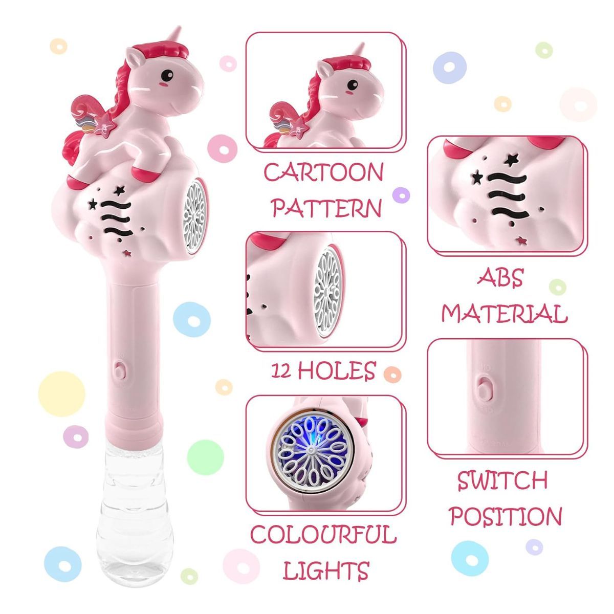 GENERICO - JUGUETE VARITA DE BURBUJAS UNICORNIO CON LUZ PARA NIÑAS ROSA