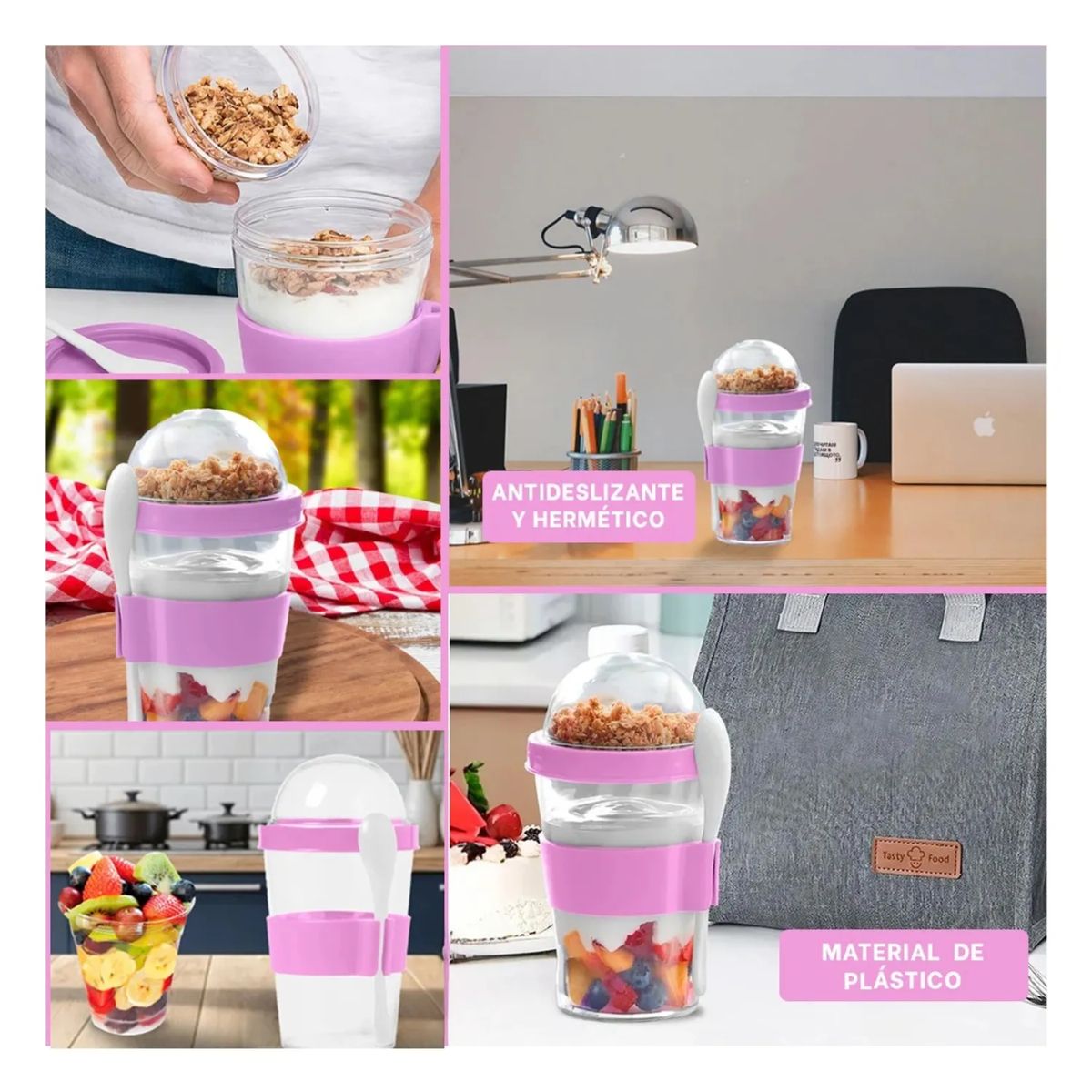GENERICO - Vaso para Yogurt y Cereal 350ml con Cuchara