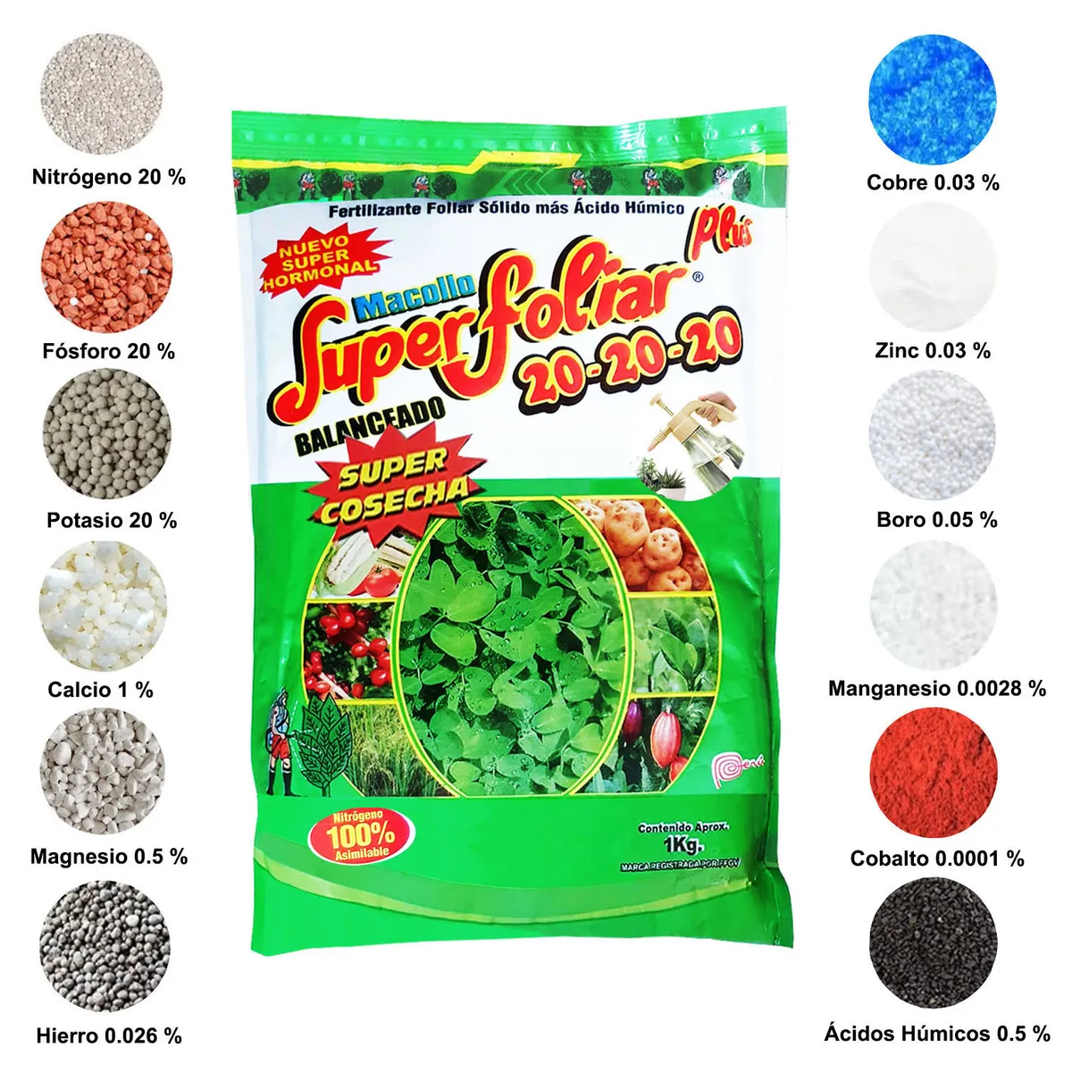 OEM - Fertilizante Foliar Sólido 20 - 20 - 20 más Ácido Húmico - 1 KG