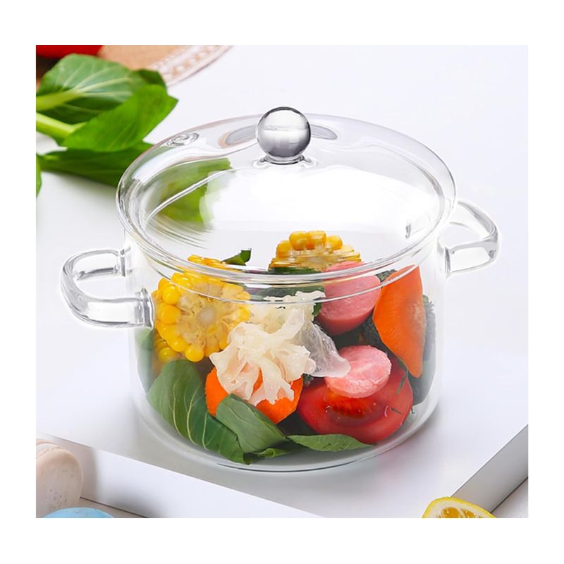 GENERICO - Olla de vidrio transparente con tapa 1.5 L