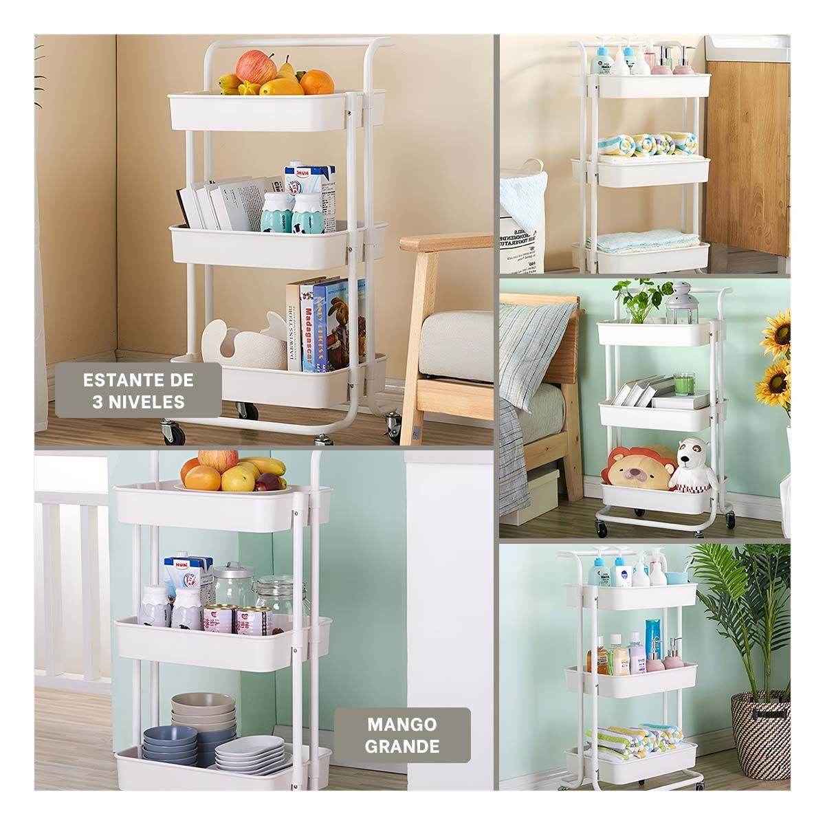 GENERICO - Pack4 Estante Multiusos con Ruedas Blanco Y+Regalo Stickers