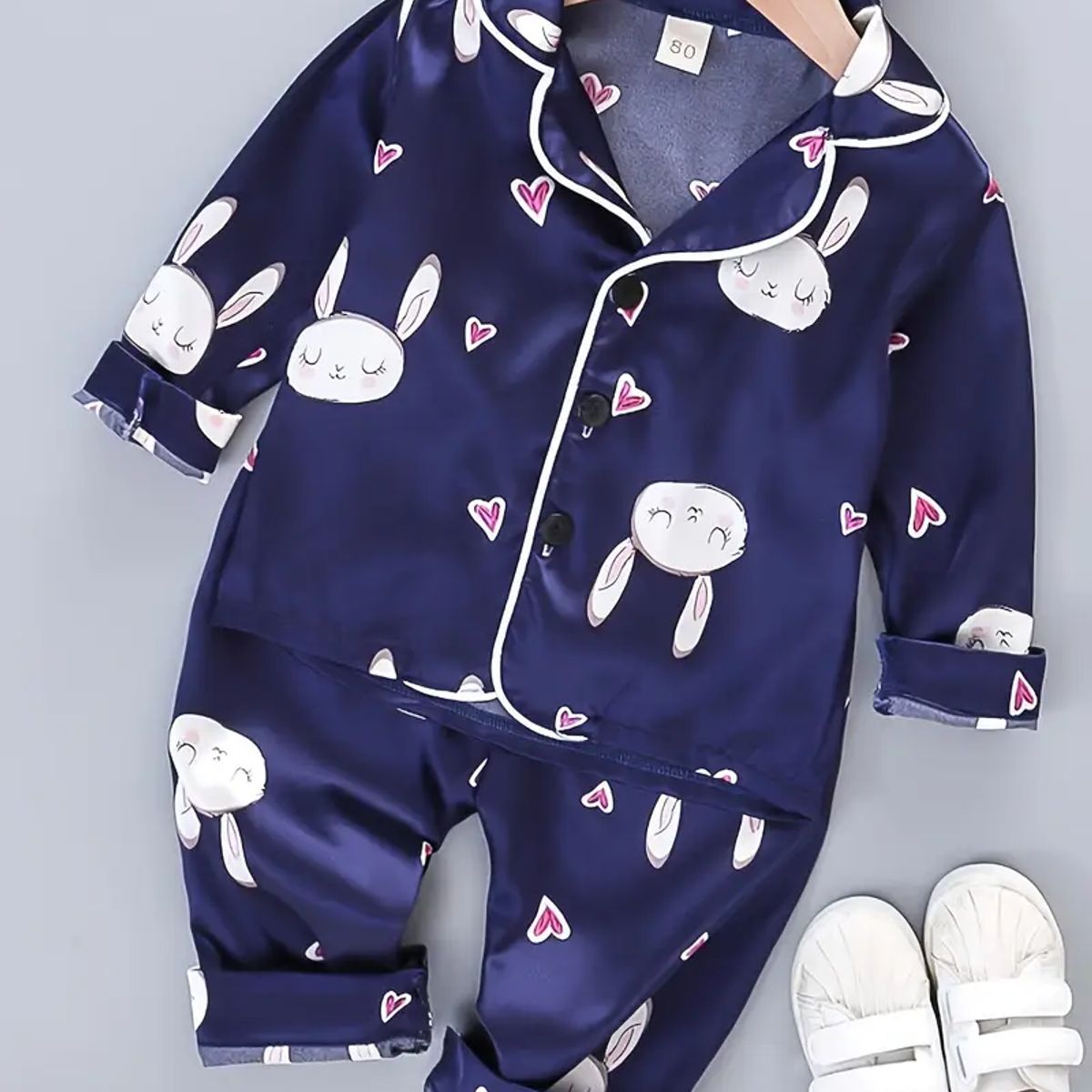GENERICO - Pijama de satín para niñas manga larga y pantalón azul