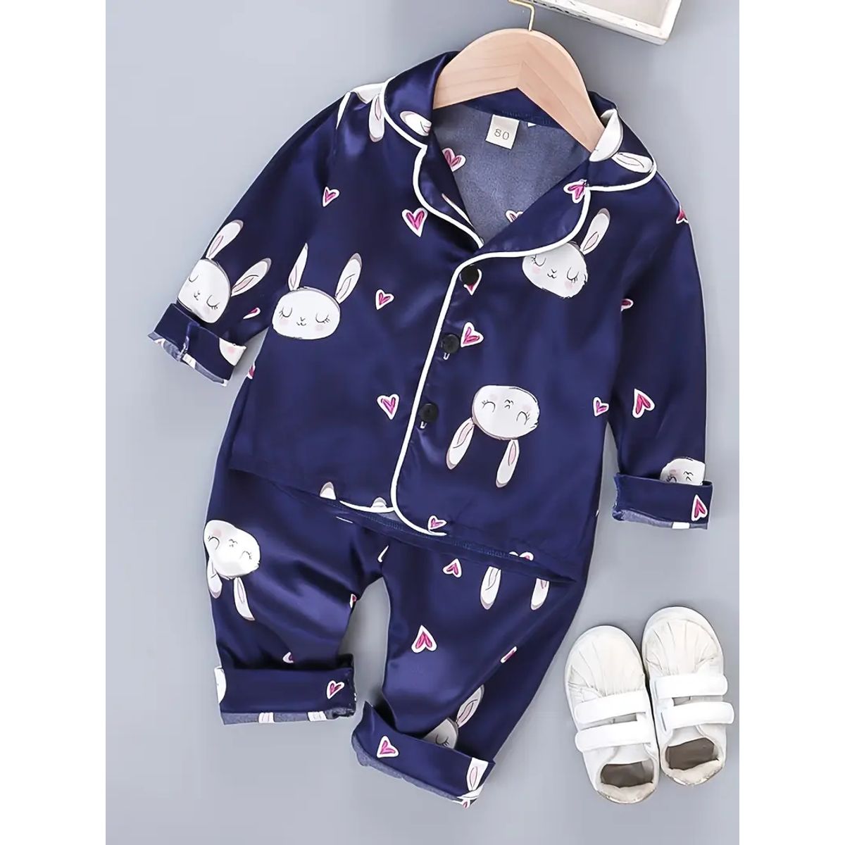 GENERICO - Pijama de satín para niñas manga larga y pantalón azul