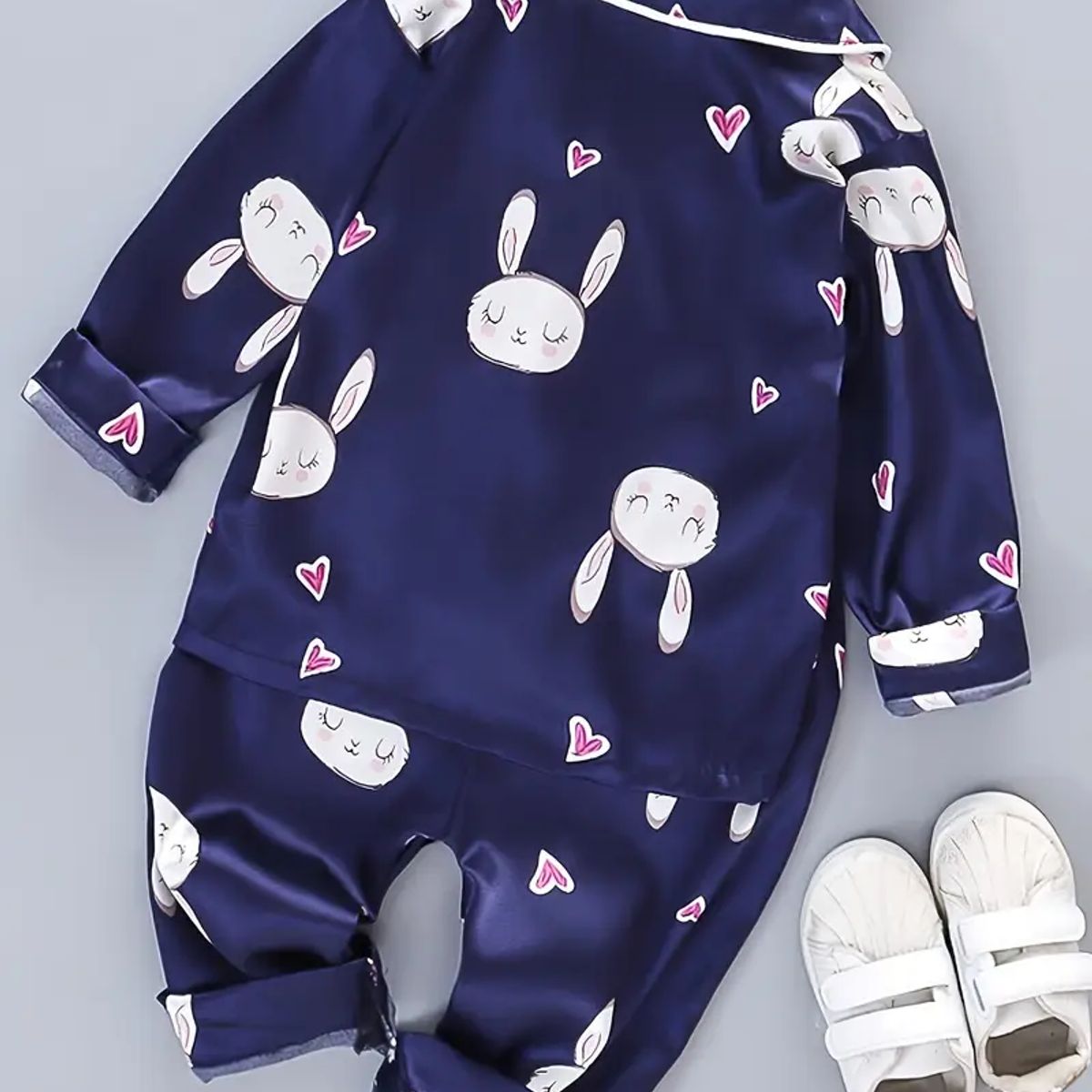 GENERICO - Pijama de satín para niñas manga larga y pantalón azul