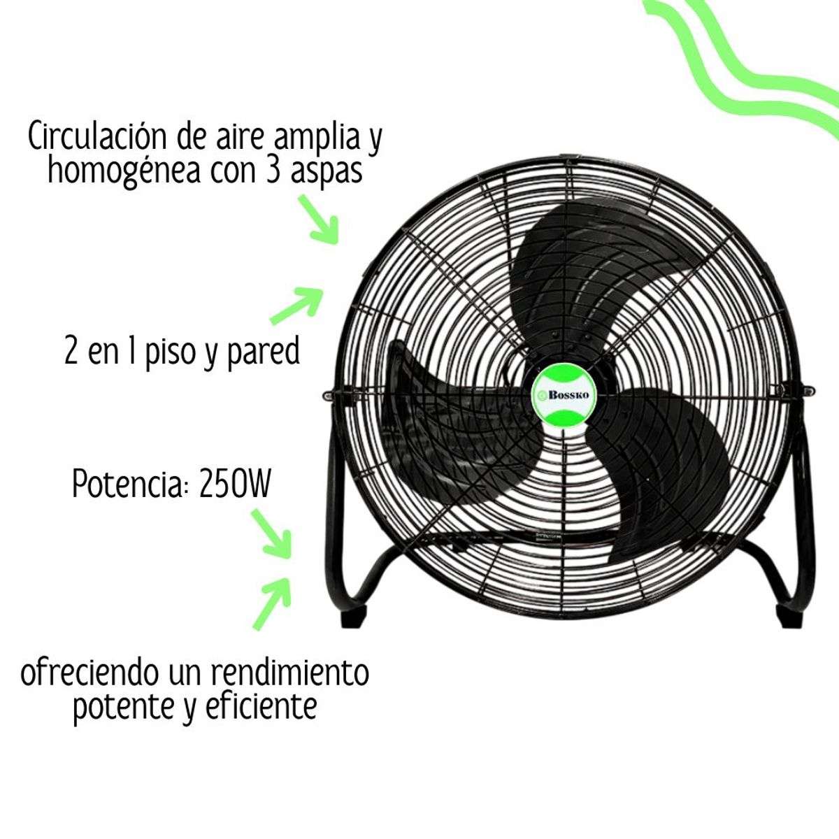 BOSSKO - Ventilador Bossko de Piso 18" 250 Watts BK-8226/NG