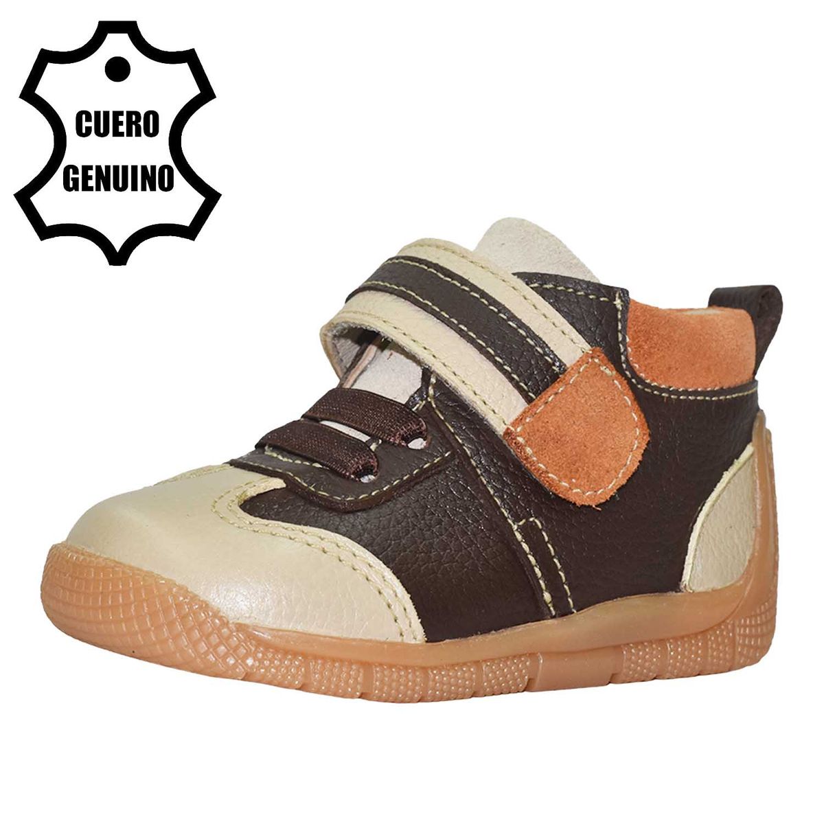 BRUNO KIDS - ZAPATO PIBE PARA NIÑO BRUNO KIDS DE CUERO MARRÓN OSCURO PRIMEROS PASOS