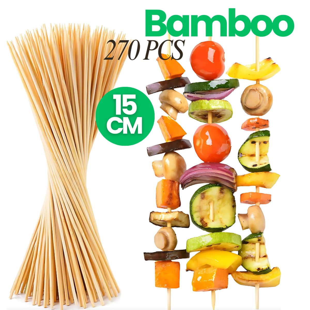 SM - BROCHETAS DE BAMBÚ DE 15 CM - 3 PACK 270 PCS