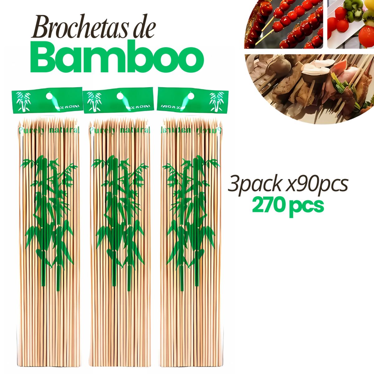 SM - BROCHETAS DE BAMBÚ DE 15 CM - 3 PACK 270 PCS