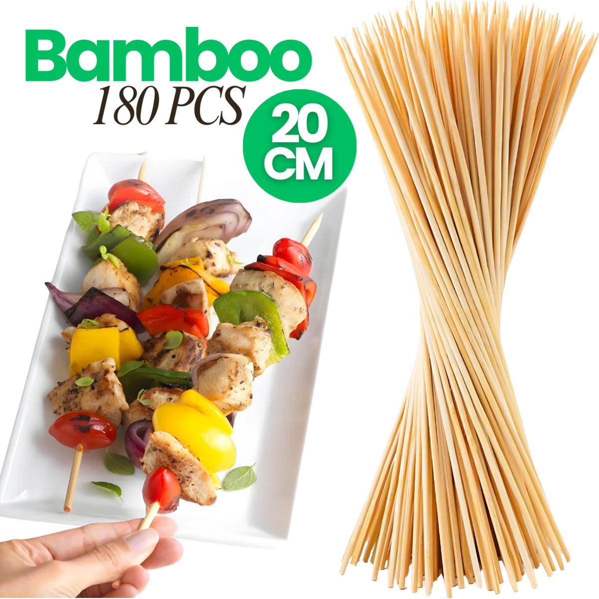 SM - BROCHETAS DE BAMBÚ DE 20 CM - 2 PACK 180PCS