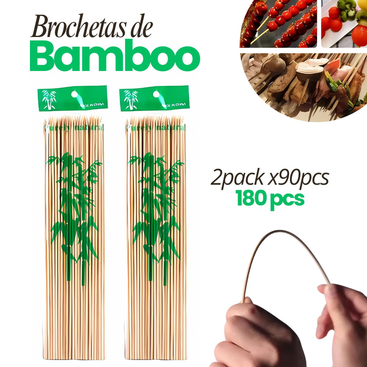 SM - BROCHETAS DE BAMBÚ DE 20 CM - 2 PACK 180PCS