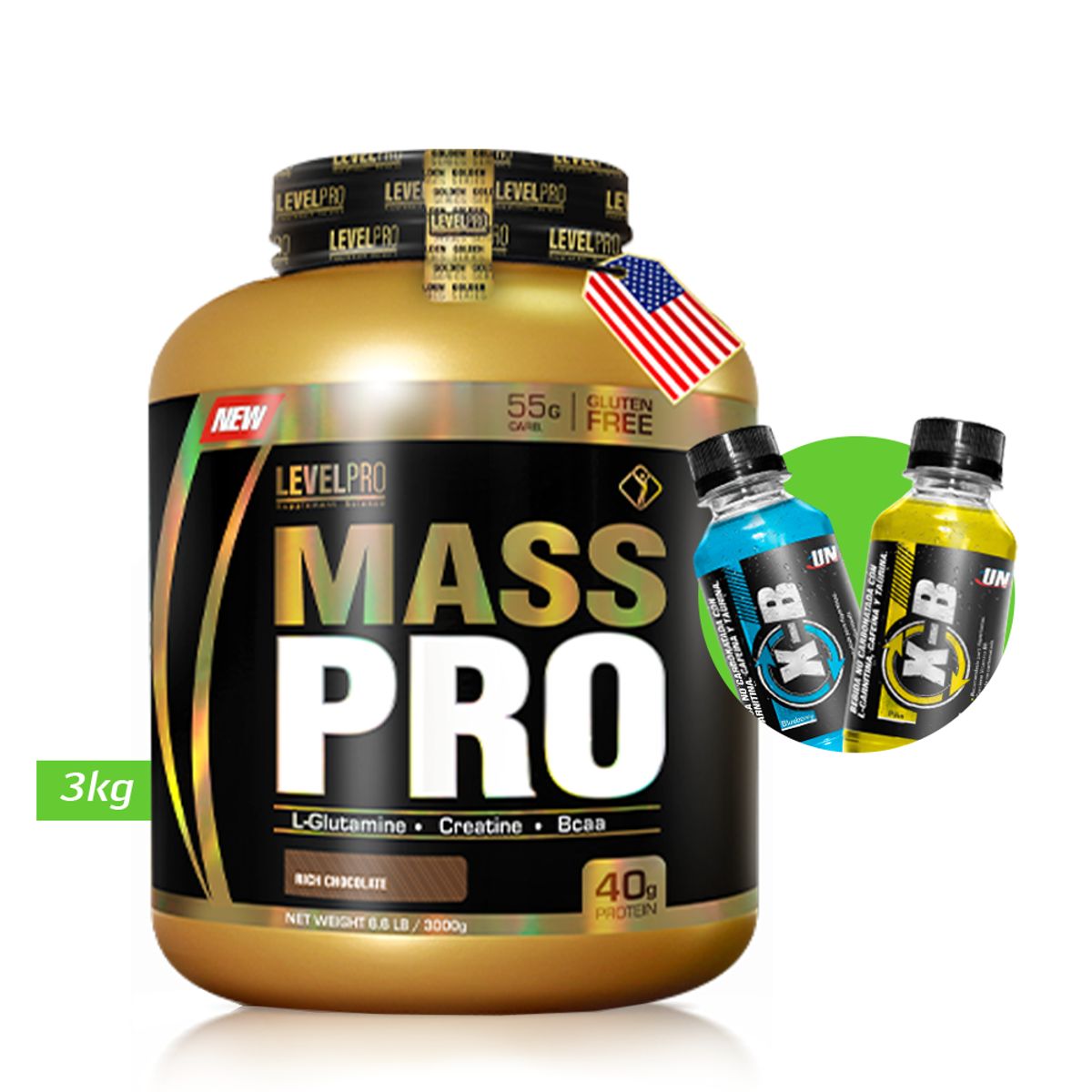 LEVEL PRO - LEVEL PRO MASS Pro 3kg Chocolate +Regalos