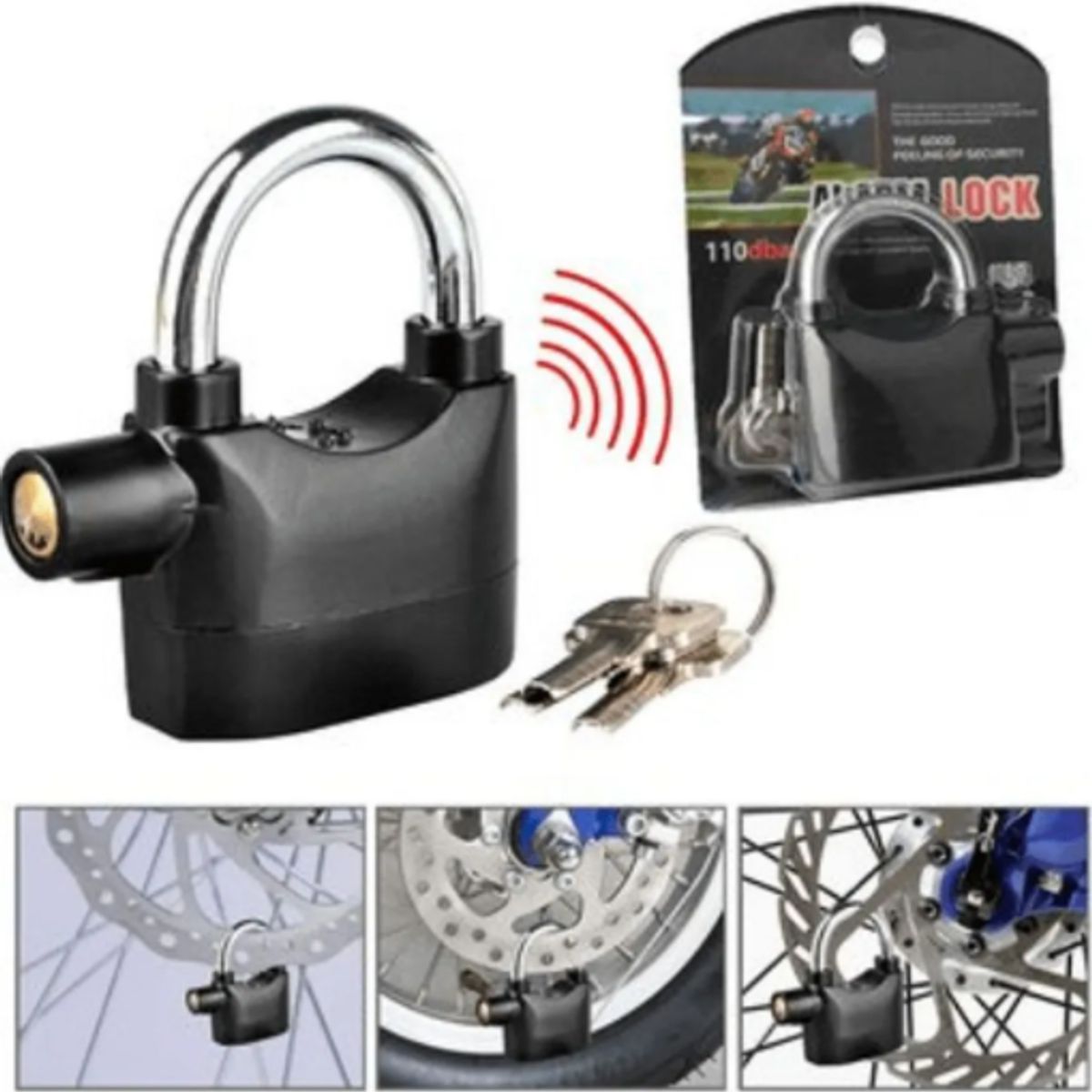 GENERICO - CANDADO CON ALARMA 110 DB PARA MOTO, ESCOOTER, BICICLETA