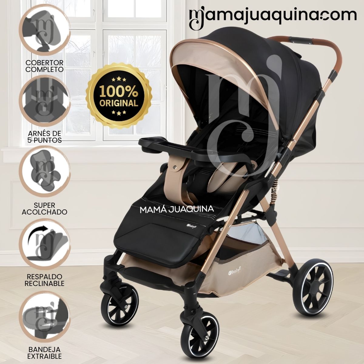 Baby - Coche Maleta de Lujo «WIN» con Bandeja de Comer Beige