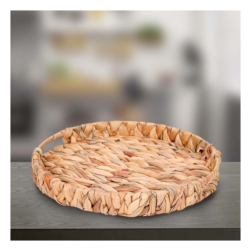 GENERICO - Pack4 Bandeja Redonda con Tejido Natural en Color Mostaza
