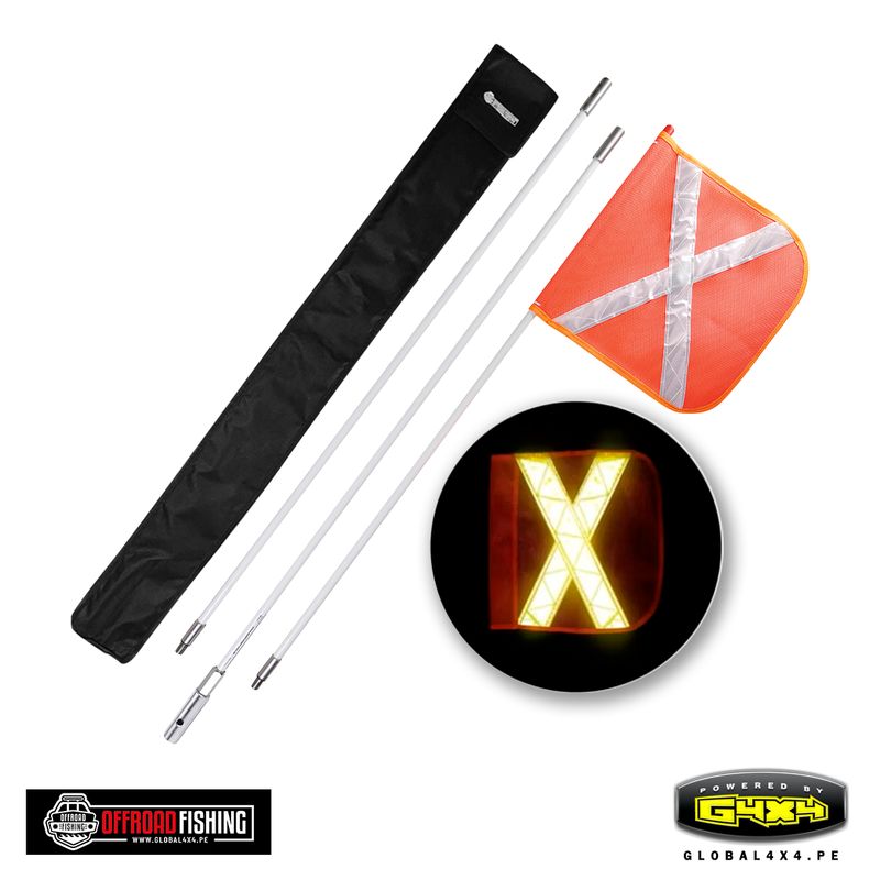 POWERED BY G4X4 GLOBAL 4 X 4 PE - Pertiga de rescate de 3mt y bandera reflectiva de 30x30cm