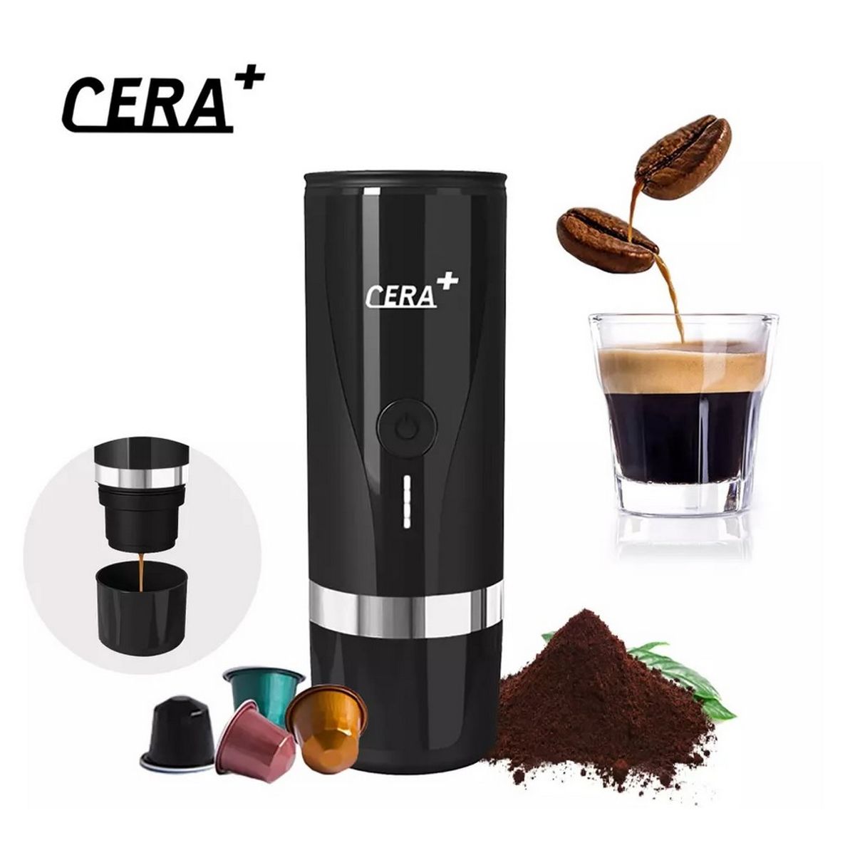 GENERICO - CERA+  Máquina de café Espresso Portátil PCM01 Negro