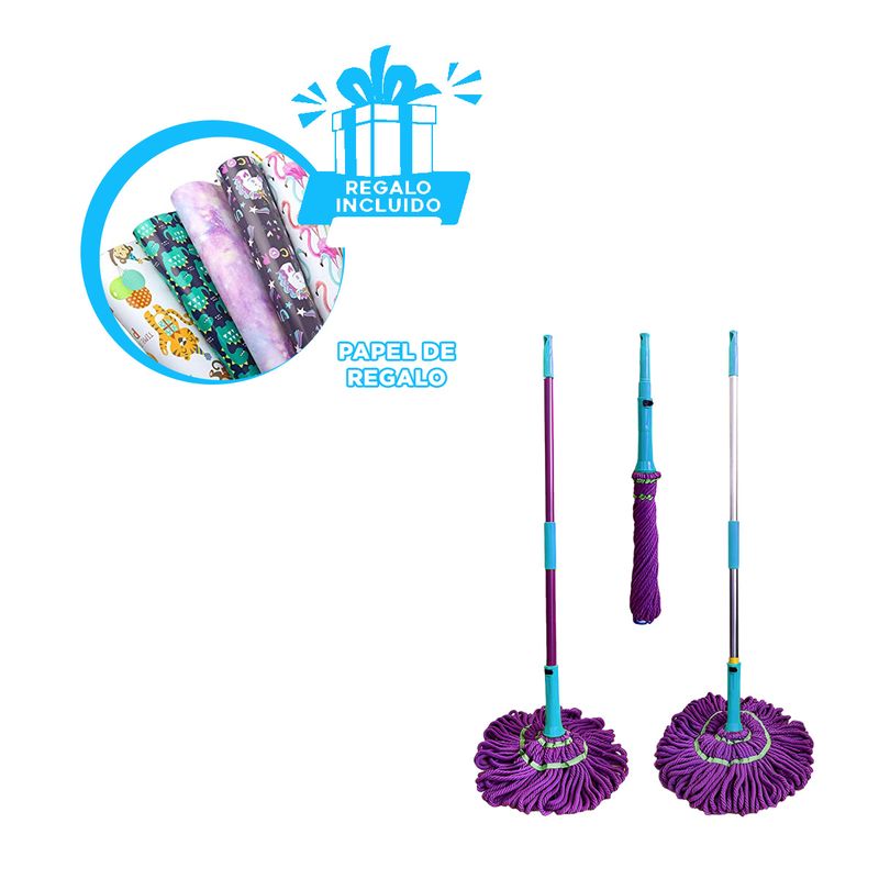 GENERICO - Pack6 Mopa Giratoria y Funcional Celeste Y+Papel de Regalo