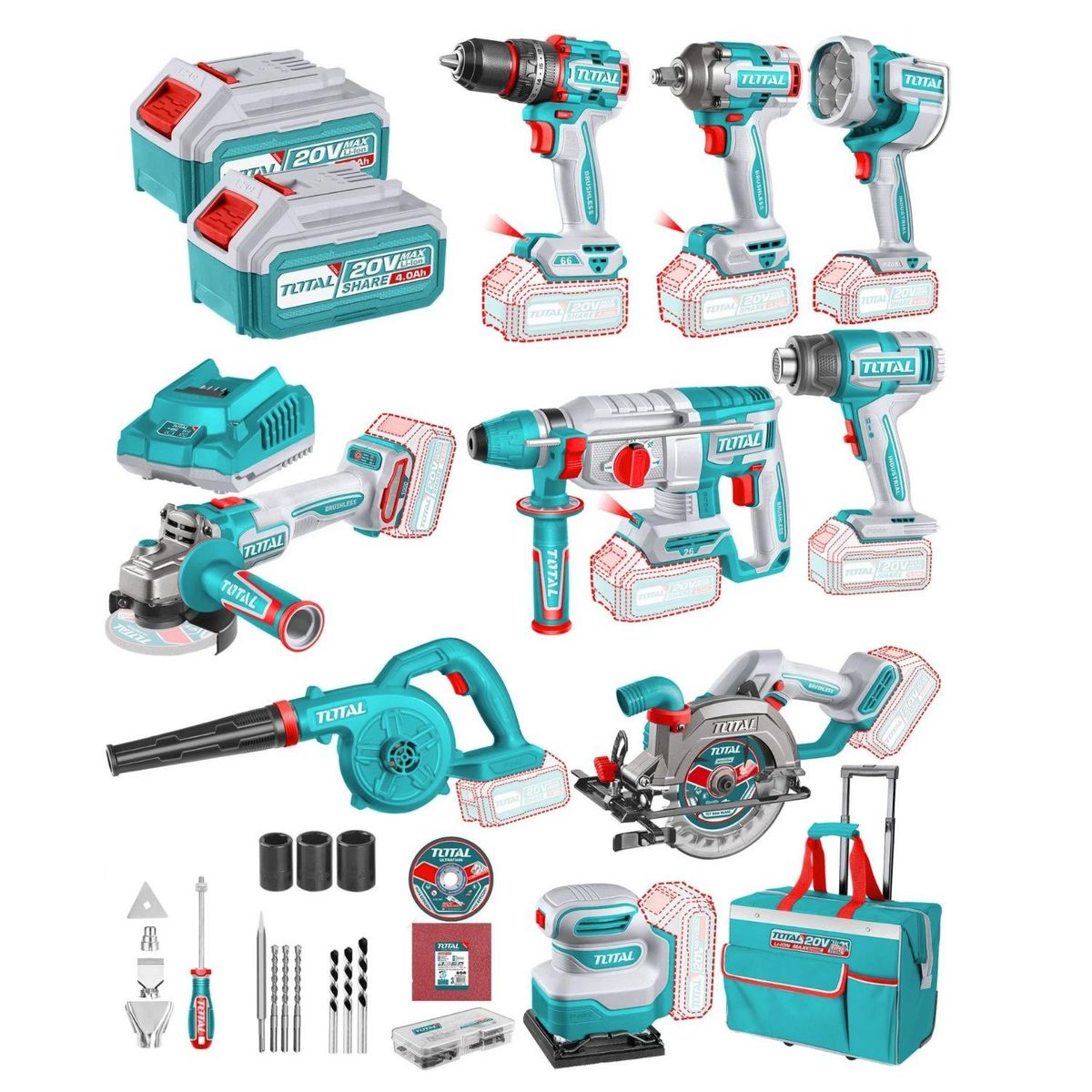 TOTAL TOOLS - Super Combo Inalámbrico 9 en 1 Super Pro Total