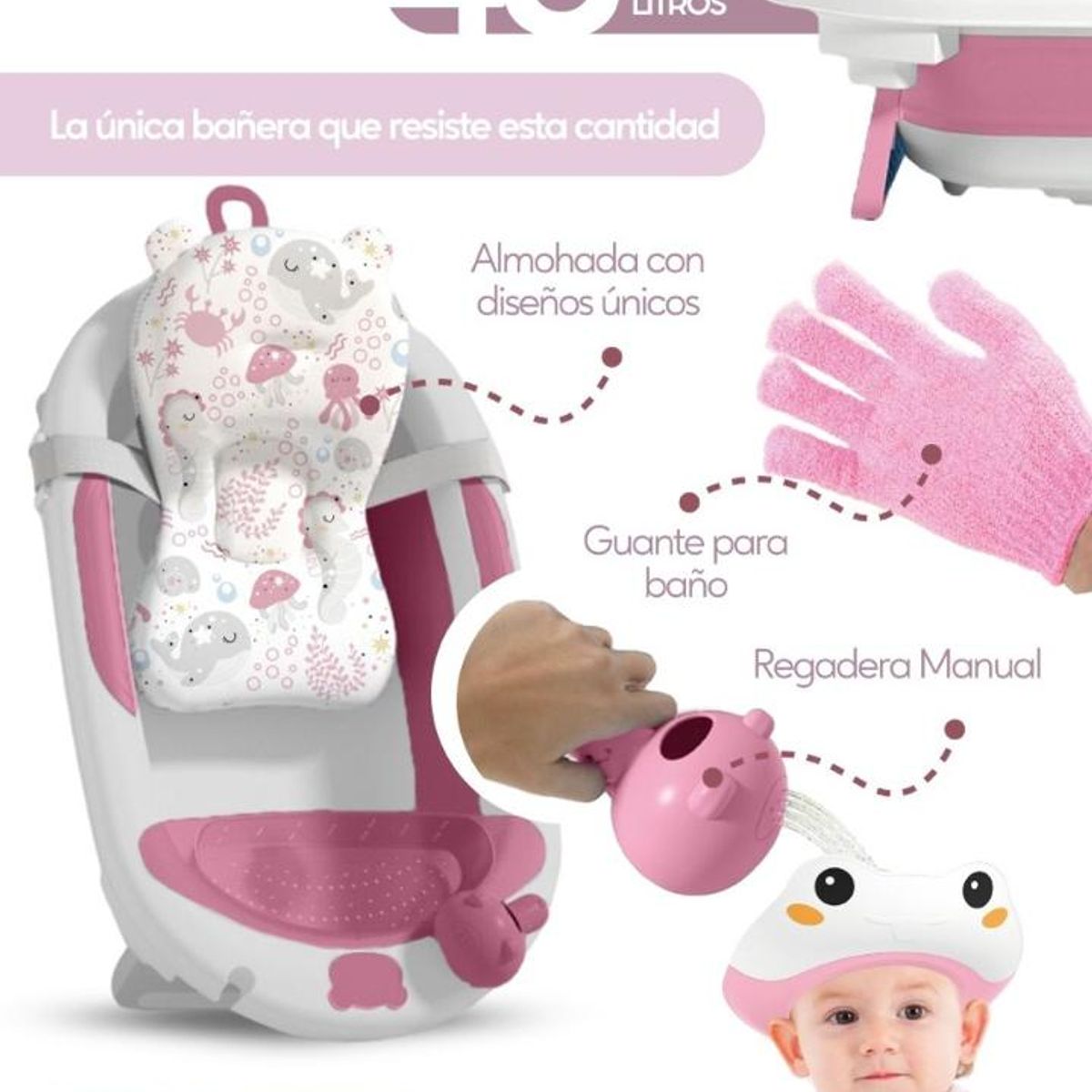 CAM - BAÑERA  AQUABU 48 LITROS ROSADO  ACCESORIOS
