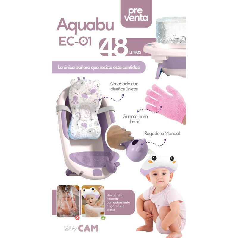 CAM - BAÑERA  AQUABU 48 LITROS LILA ACCESORIOS