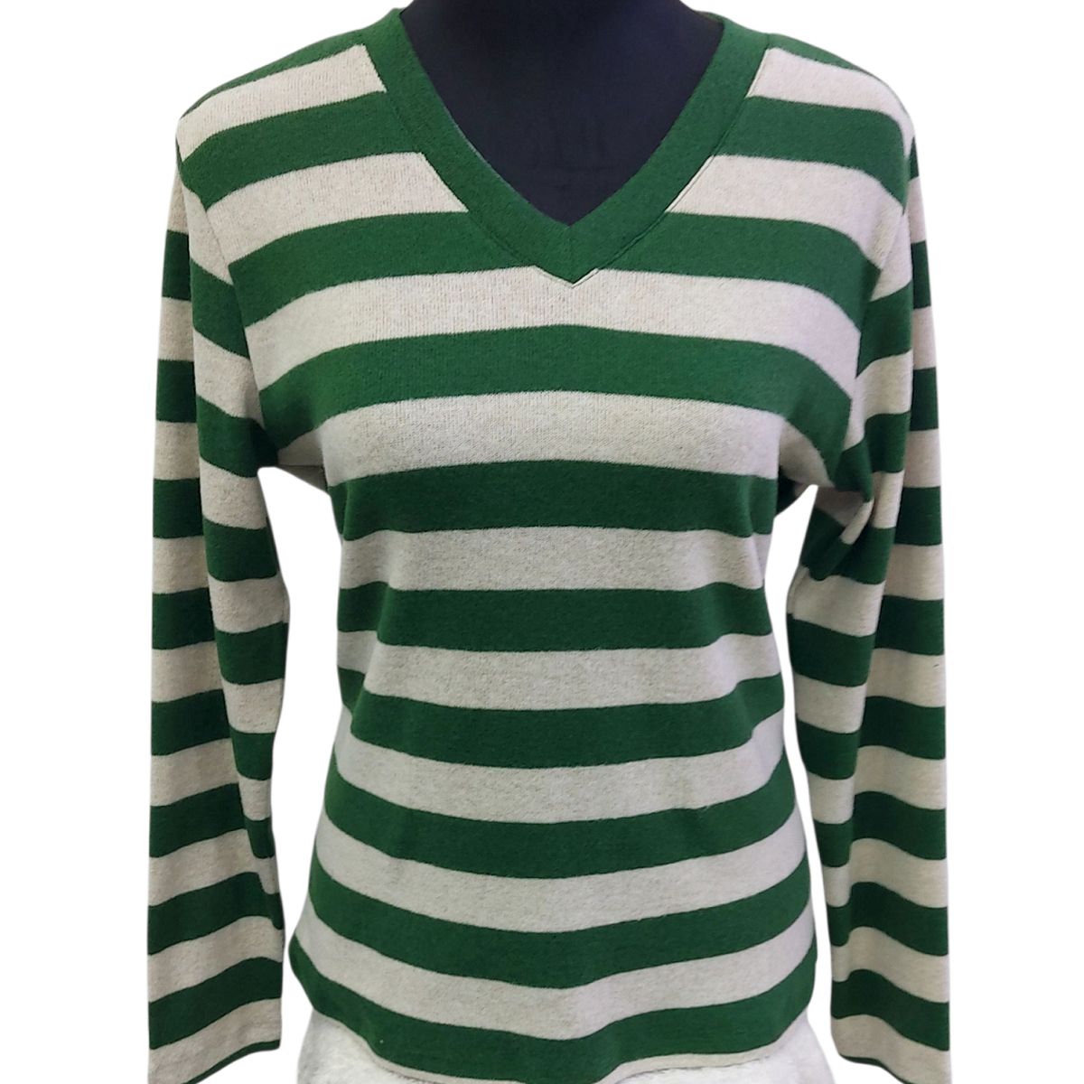 GENERICO - CHOMPA ANGORA LISTADA CARLA CUELLO V MLARGA - VERDE - DBELLAS