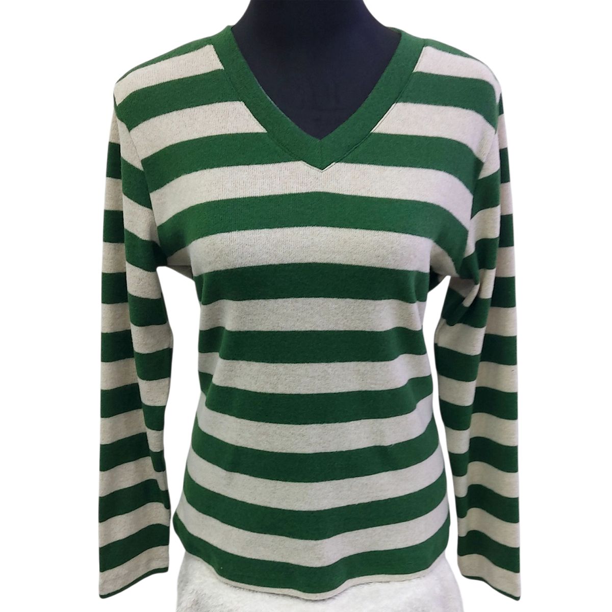 GENERICO - CHOMPA ANGORA LISTADA CARLA CUELLO V MLARGA - VERDE - DBELLAS