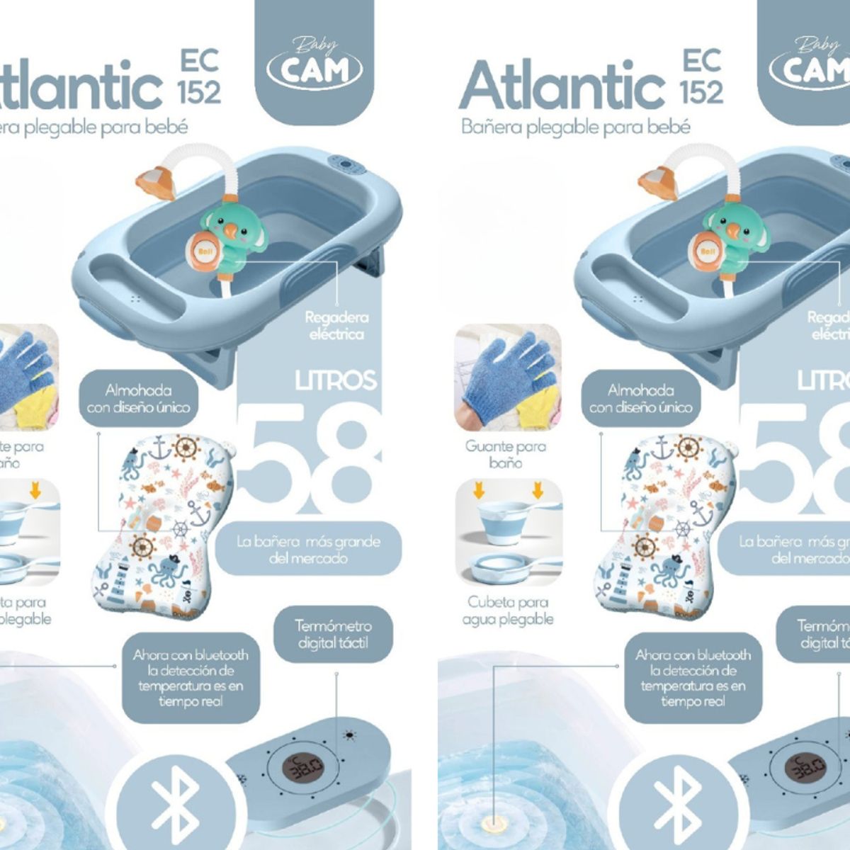 CAM - BAÑERA  ATLANTIC 58 LITROS CELESTE ACCESORIOS
