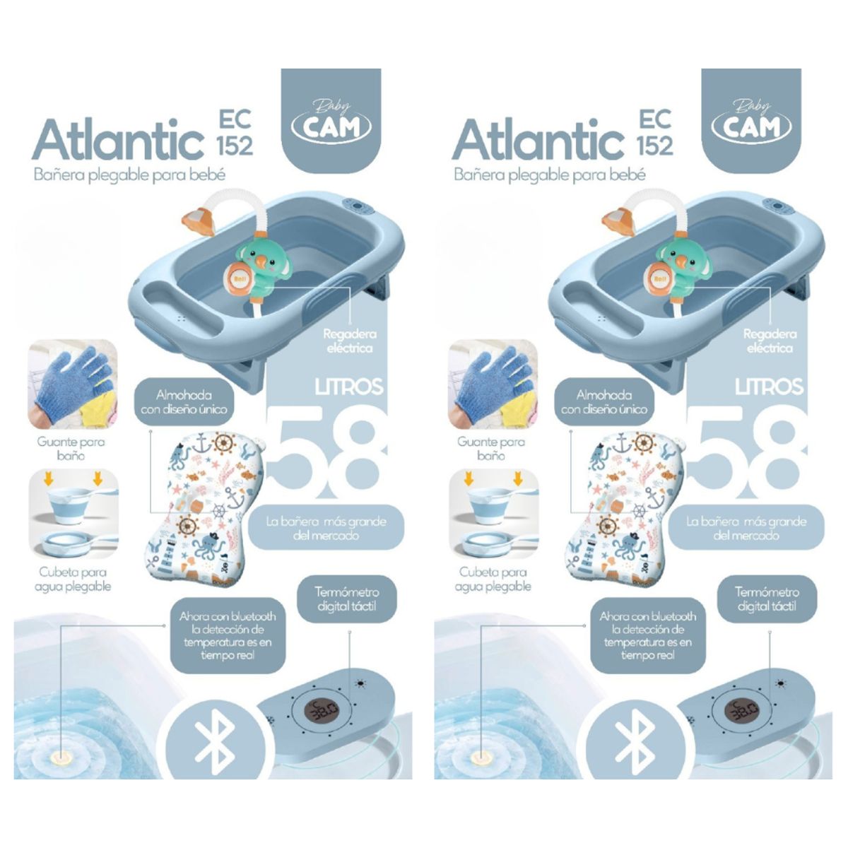 CAM - BAÑERA  ATLANTIC 58 LITROS CELESTE ACCESORIOS