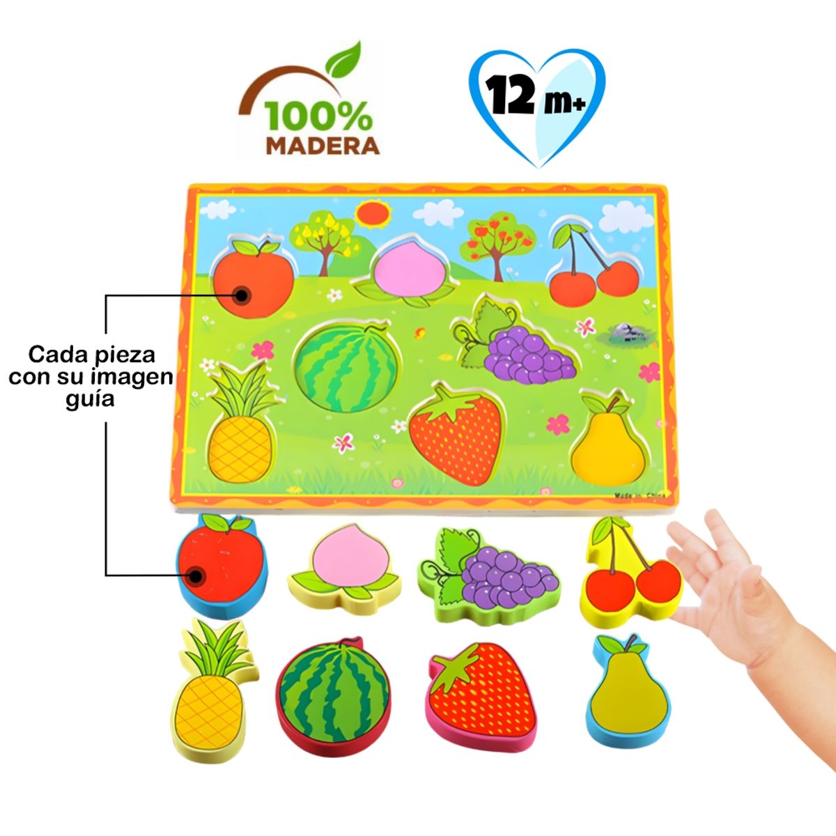 EDUCA - Rompecabezas de Encaje en Alto Relieve 8 Pzas - FRUTAS