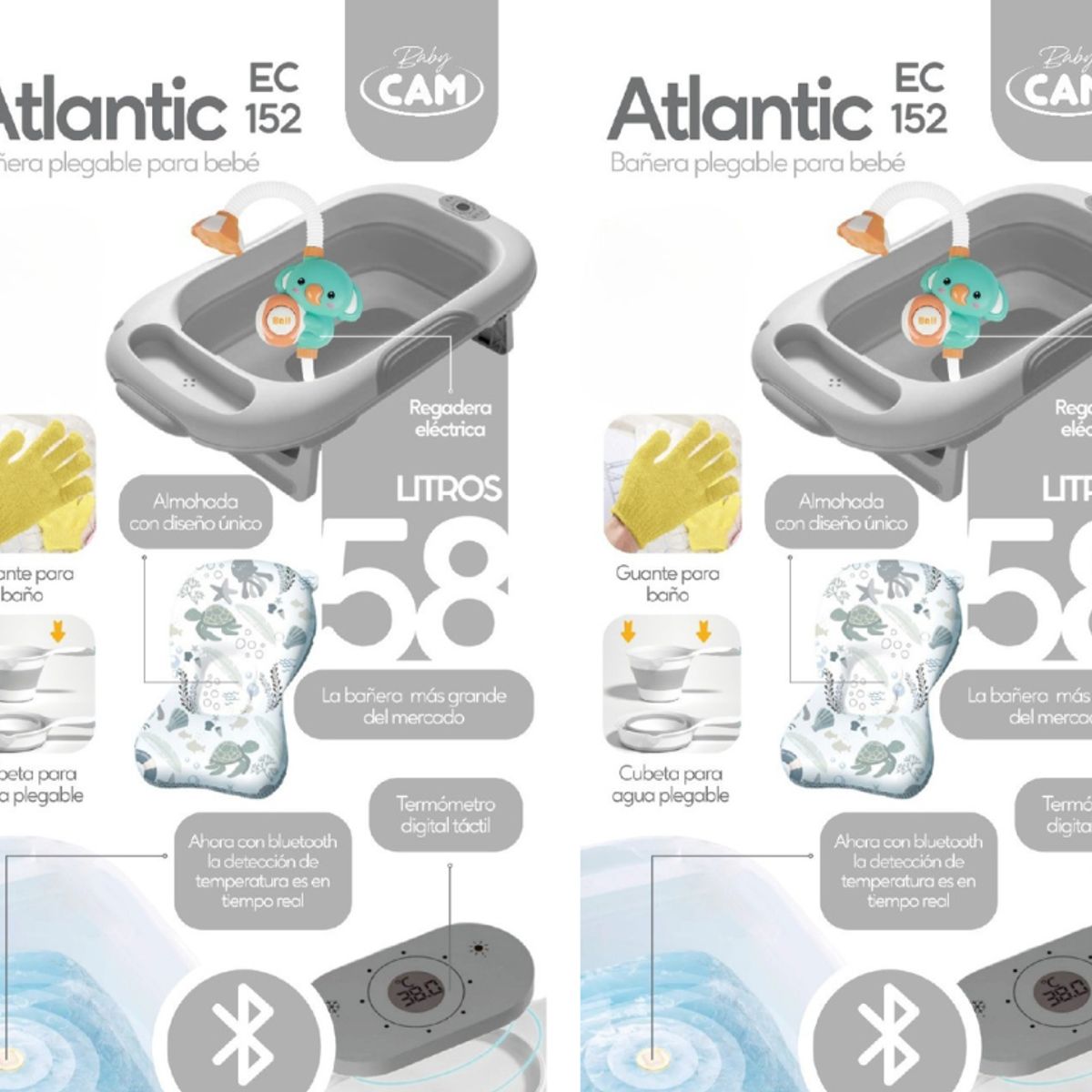 CAM - BAÑERA  ATLANTIC 58 LITROS GRIS ACCESORIOS