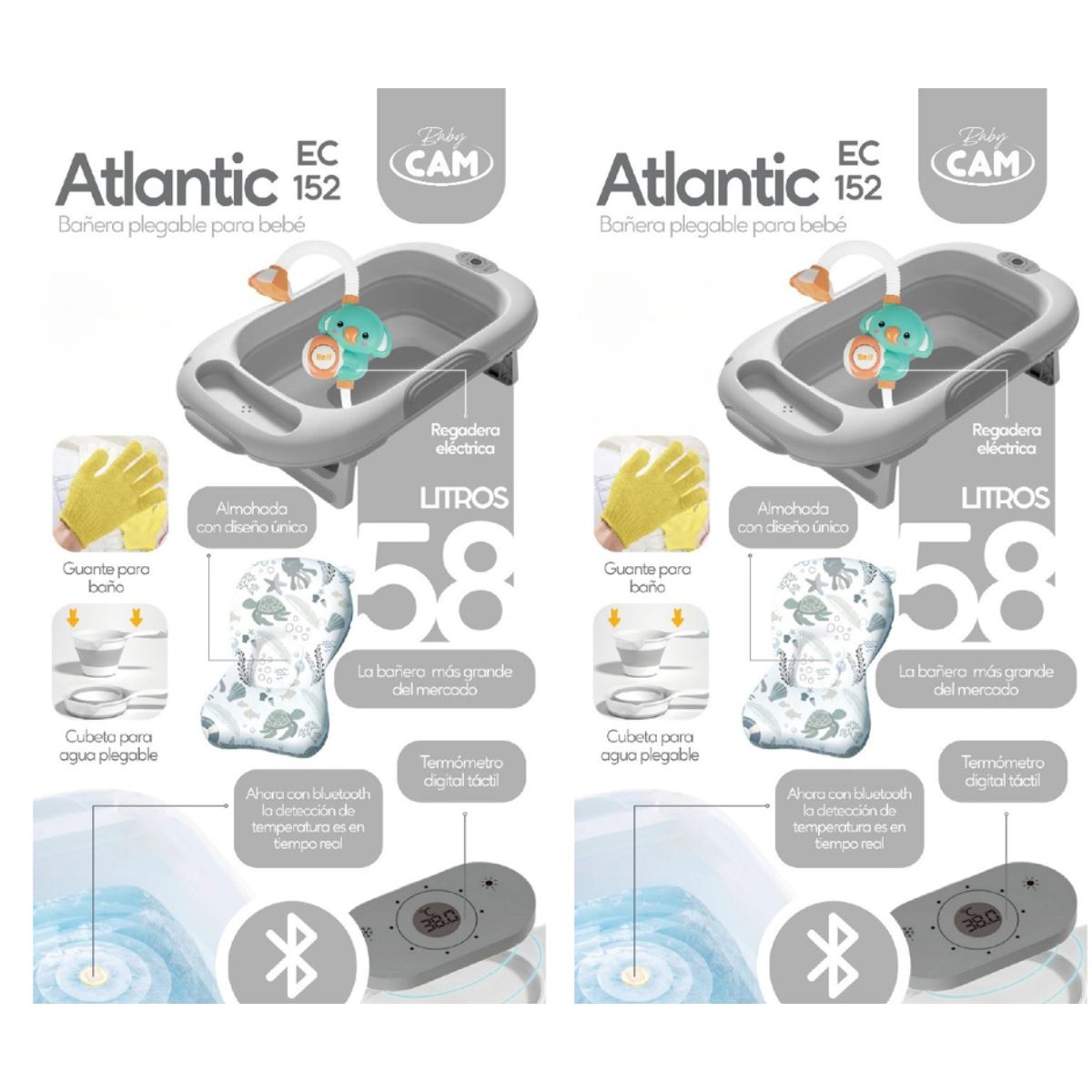 CAM - BAÑERA  ATLANTIC 58 LITROS GRIS ACCESORIOS