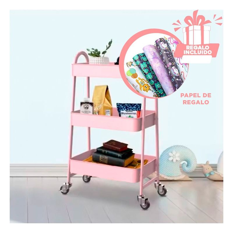 GENERICO - Estante de 3 Niveles de Metal Rosado Y+Papel de Regalo