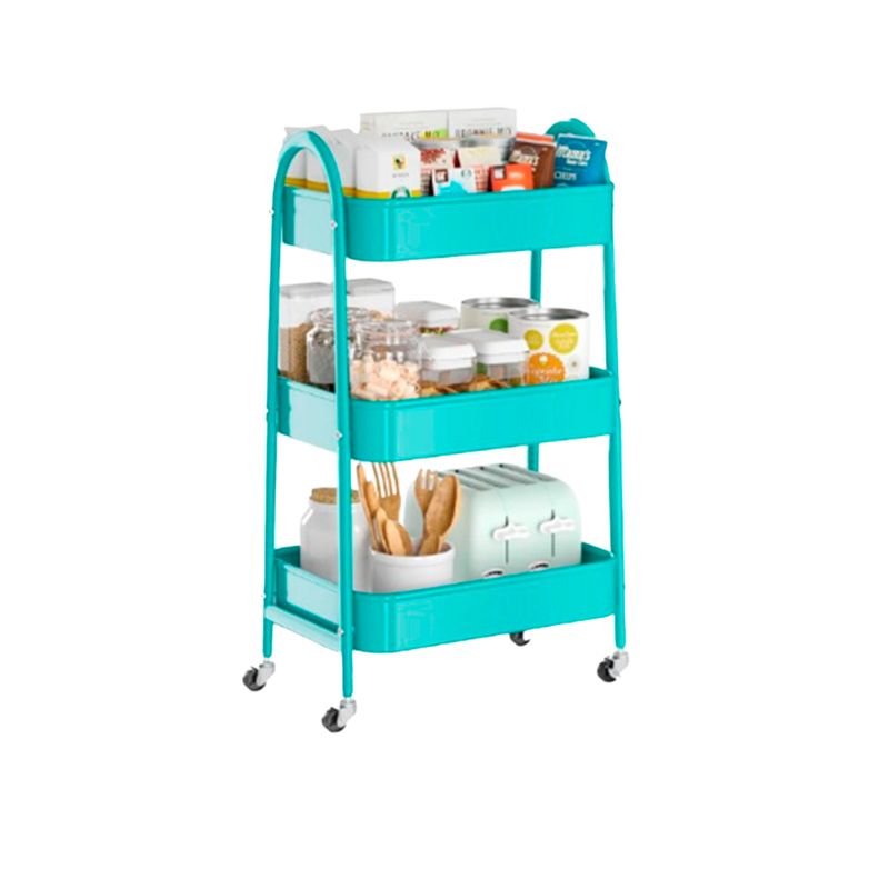 GENERICO - Estante Carrito de 3 Niveles con Ruedas en Metal Celeste