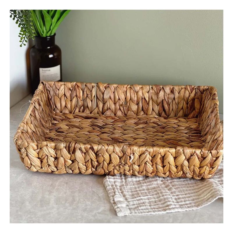 GENERICO - Pack2 Cesta con Asas Tejida Mostaza Y+Papel de Regalo