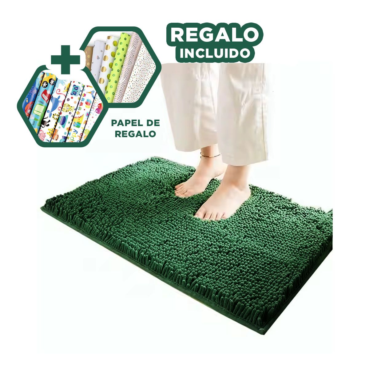 GENERICO - Pack12 Alfombra de Lavado Facil Verde Y+Papel de Regalo