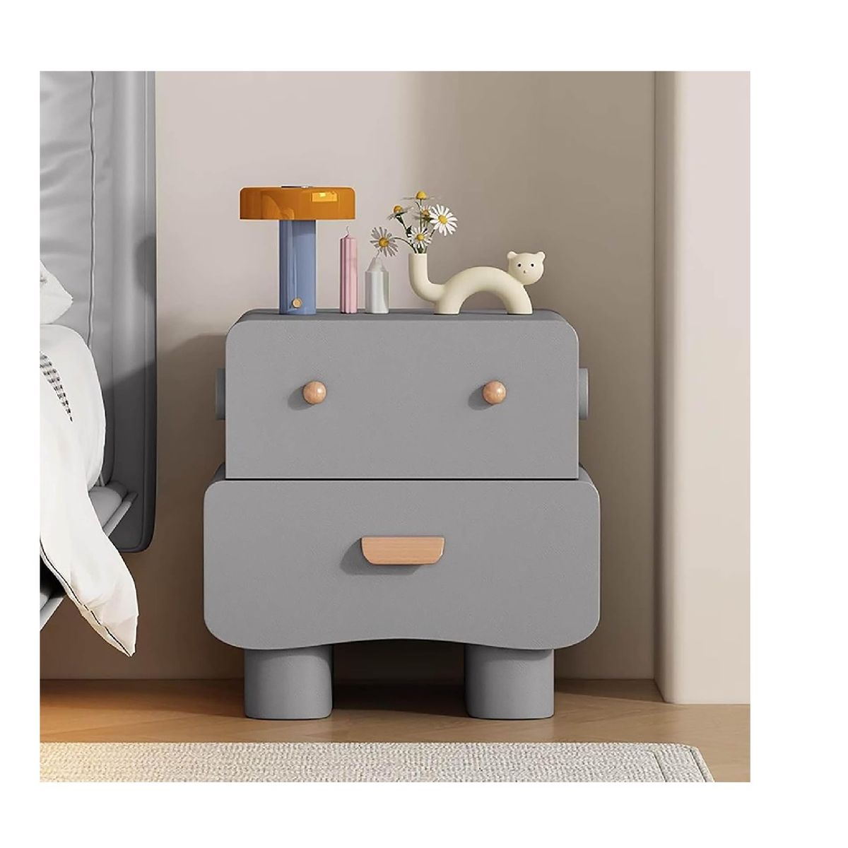 TU MESITA - Velador Mesa de Noche Infantil Gaby color Gris 2 cajones TU MESITA