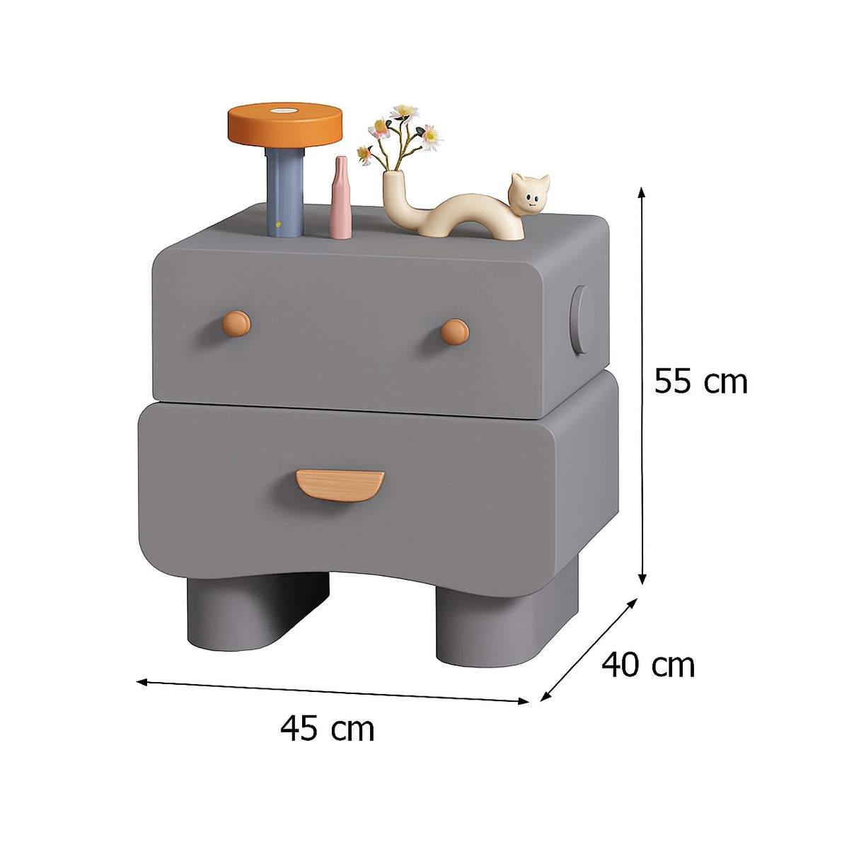TU MESITA - Velador Mesa de Noche Infantil Gaby color Gris 2 cajones TU MESITA