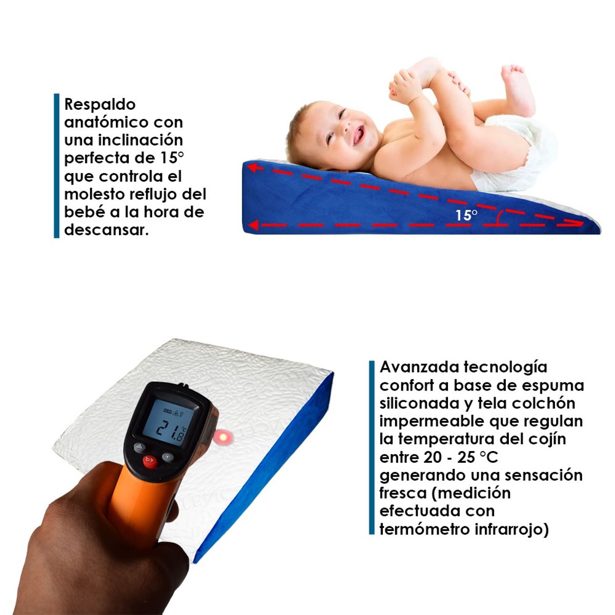 TERAFLEX - COJÍN ANTIREFLUJO + POSICIONADOR ANTICAÍDAS BEBÉ CELESTE  TERAFLEX