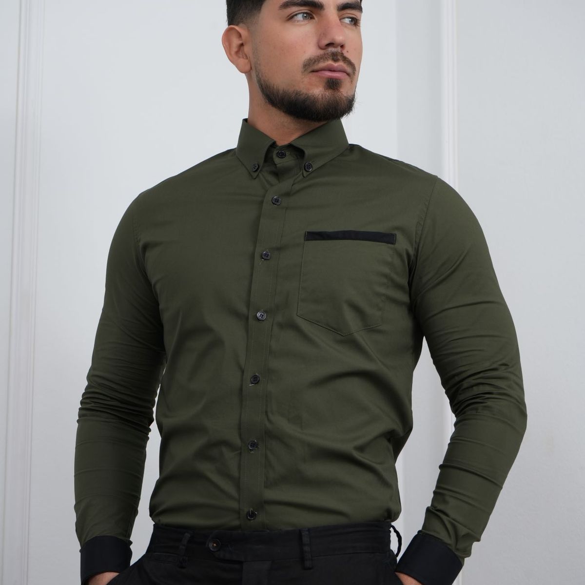MEHIVIC - CAMISA DE HOMBRE SLIM FIT CON BOLSILLO ALGODON PREMIUM - MEHIVIC DOBLE ESTILO
